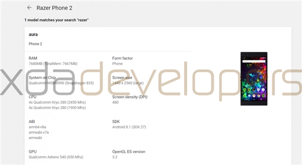10月10日发 Razer Phone 2配置曝光：搭载骁龙835？