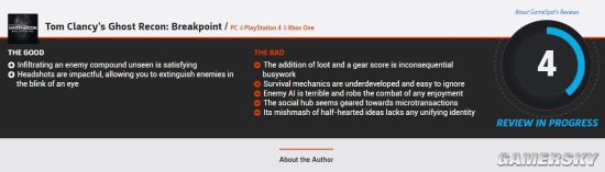 《幽灵行动断点》GS临时评分4分 缺少乐趣、AI糟糕