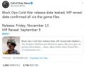 网曝《COD》新作发售时间已经泄露 将于11月推出