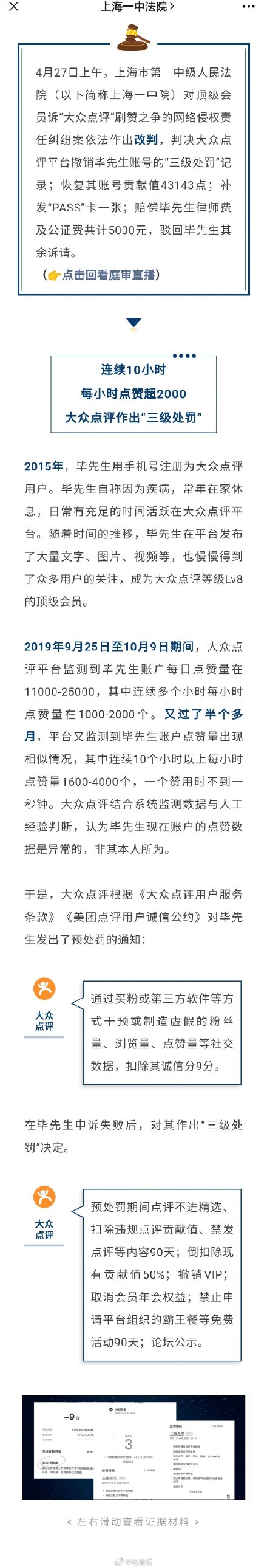 大众点评会员因点赞过多被处罚 法官当庭证实其超快手速