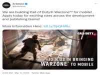 《使命召唤：战区》将推出手游 官方发布招聘信息