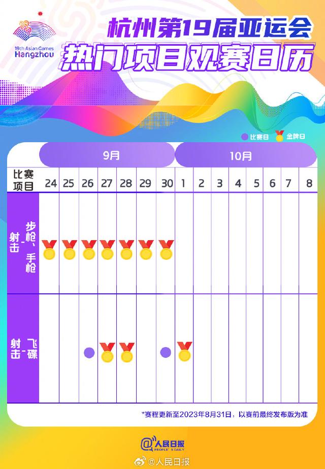 杭州亚运观赛日历 杭州亚运会日程明细表
