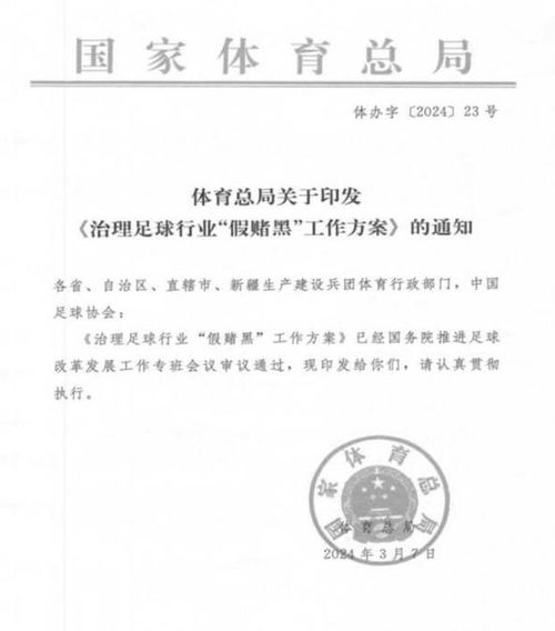 官方部署治理足球行业假赌黑_国家体育总局印发治理足球“假赌黑”方案，将用大数据监测比赛