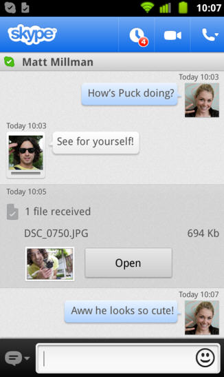 Skype升级Android客户端 支持图片和视频通讯