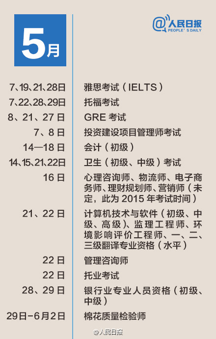 2016年各类考试日程表 分享给留学党和从业党