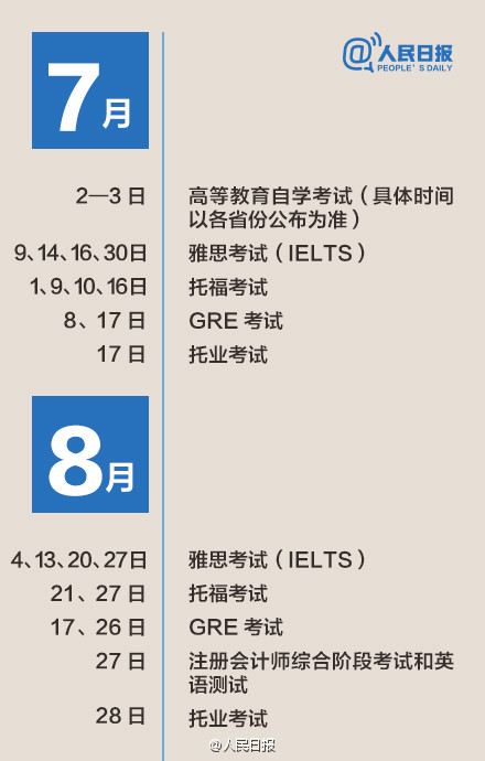 2016年各类考试日程表 分享给留学党和从业党