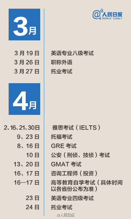 2016年各类考试日程表 分享给留学党和从业党