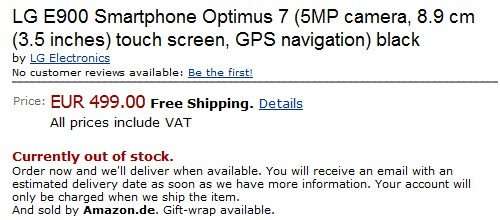 定价4500元  LG 首款WP7手机Optimus 7价格曝光