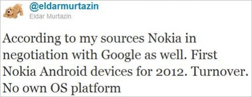 消息称诺基亚仍将联手谷歌推Android手机(图)