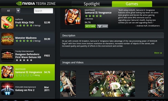 Tegra Zone上线 整合多款双核专用游戏