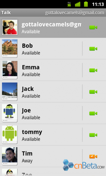 Google Talk Android版已支持视频通话