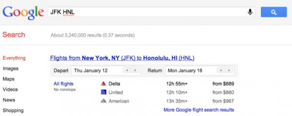 Google开始直接提供航班和票价信息