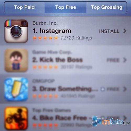 Instagram首次登上App Store榜首