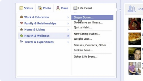 Facebook增加捐赠器官表