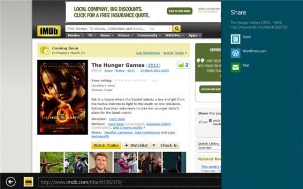 Windows 8的IE 10将提供共享链接功能