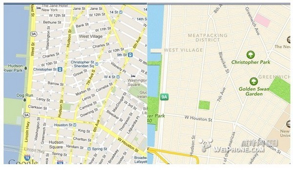 苹果地图 VS 谷歌地图 大对比