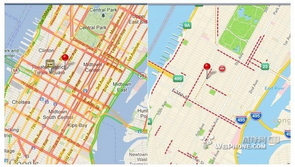 苹果地图 VS 谷歌地图 大对比