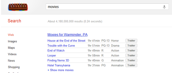 谷歌在搜索结果中加入电影预告片播放功能