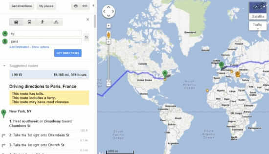Google Maps又犯傻 纽约到巴黎横渡太平洋