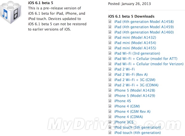 苹果iOS 6.1 Beta 5发布 无大变化
