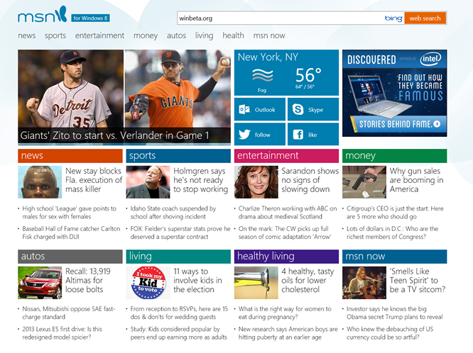 MSN Win8上运行速度比8大主流新闻网站快4倍