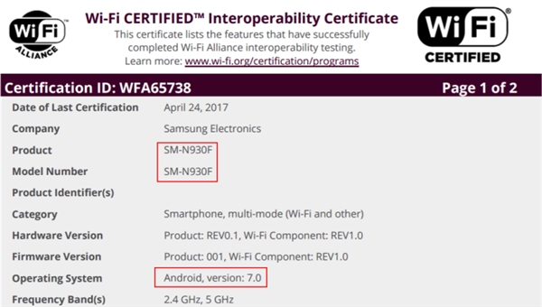 note7翻新版正式现身！wifi认证信息曝光