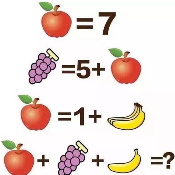 苹果葡萄香蕉看图数学题答案是多少?苹果葡萄香蕉的算术题正确答案