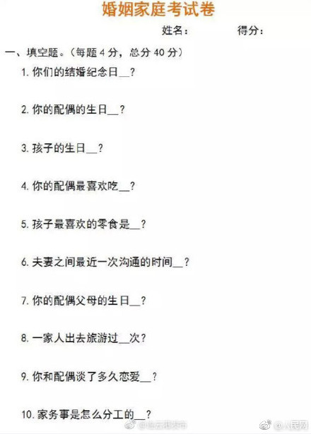 离婚考试卷题目大全 现在离婚都得考试了？非强制