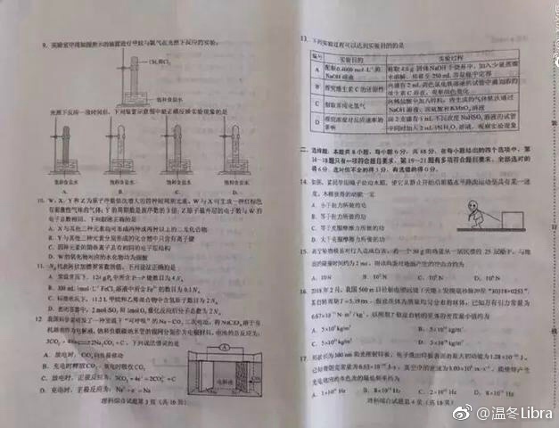 2018年高考理综真题试题全国卷及答案（含一卷二卷三卷）