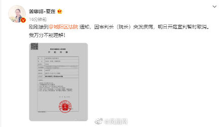 江歌母亲诉刘鑫案宣判暂时取消：因审判长(院长)突发疾病