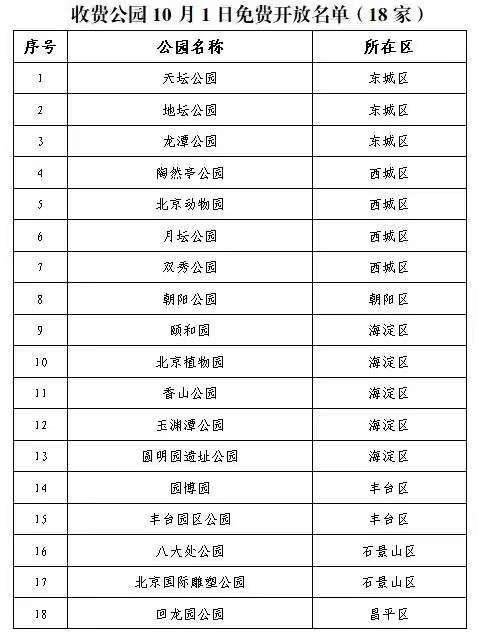 国庆北京公园免费开放名单：精彩游园活动安排公布免费公园预约入口