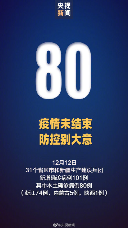 12月12日新增确诊101例 浙江新增74例本土确诊
