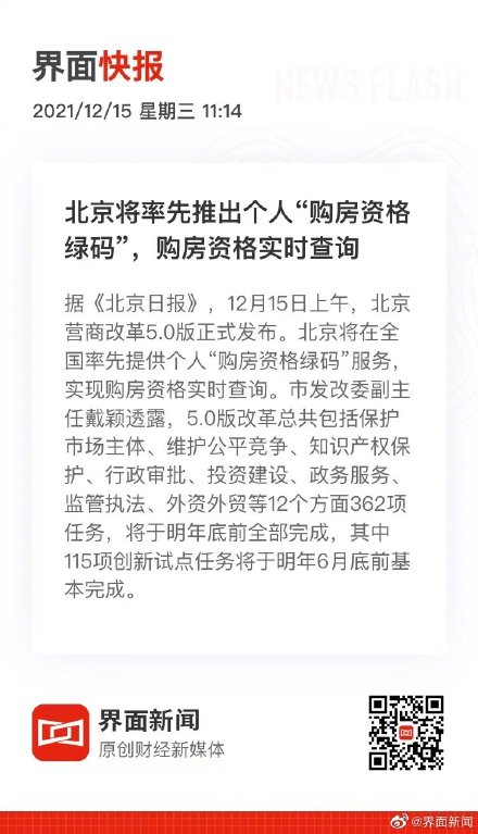 购房资格实时查询！北京将推出个人购房资格绿码