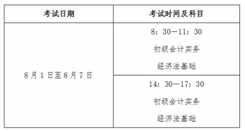 初级会计考试时间