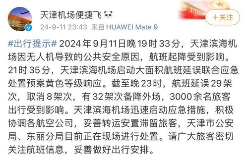 天津机场通报无人机导致航班延误_天津滨海机场因无人机导致航班起降受影响 警方已到现场处置