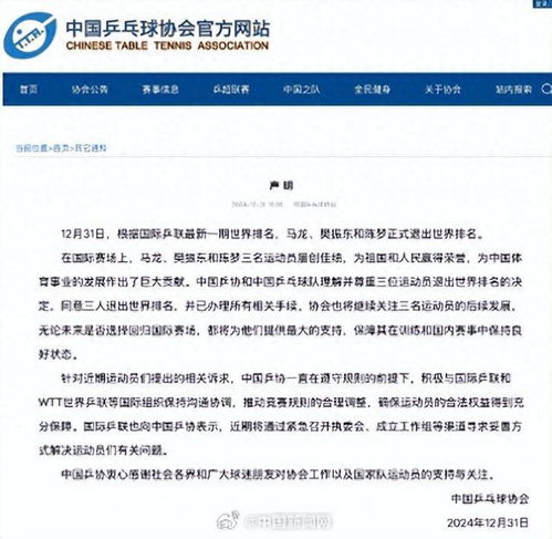 乒协回应马龙樊振东陈梦退出世排_刷爆热搜！樊振东申请退出世界排名，连锁反应：马龙陈梦或紧跟