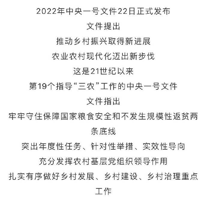 2022年中央一号文件发布 2022年中央一号文件解读