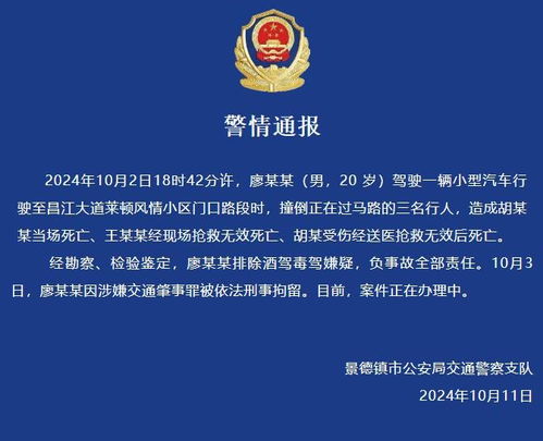 警方通报江西景德镇一家三口被撞身亡_景德镇一家三口被撞身亡，警方通报：20岁司机负全责，排除酒驾毒驾，已刑拘