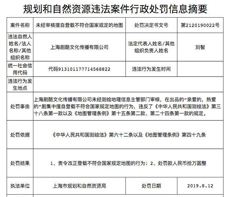 亲爱的热爱的被罚款10万元 ,登载的不合规地图在哪一集