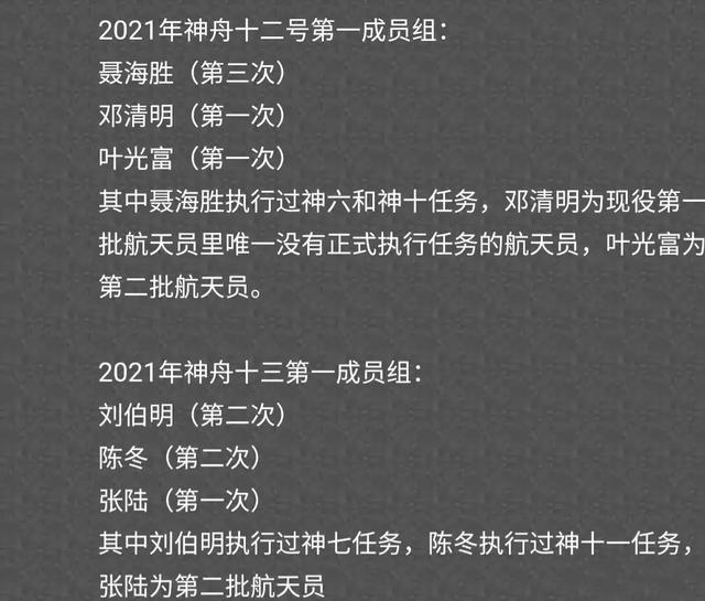 神舟十二号航天员是谁？2021神舟十二号航天员名单