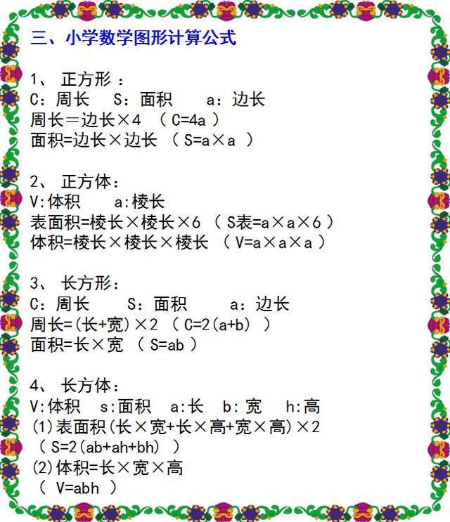 1一6年级数学公式大全