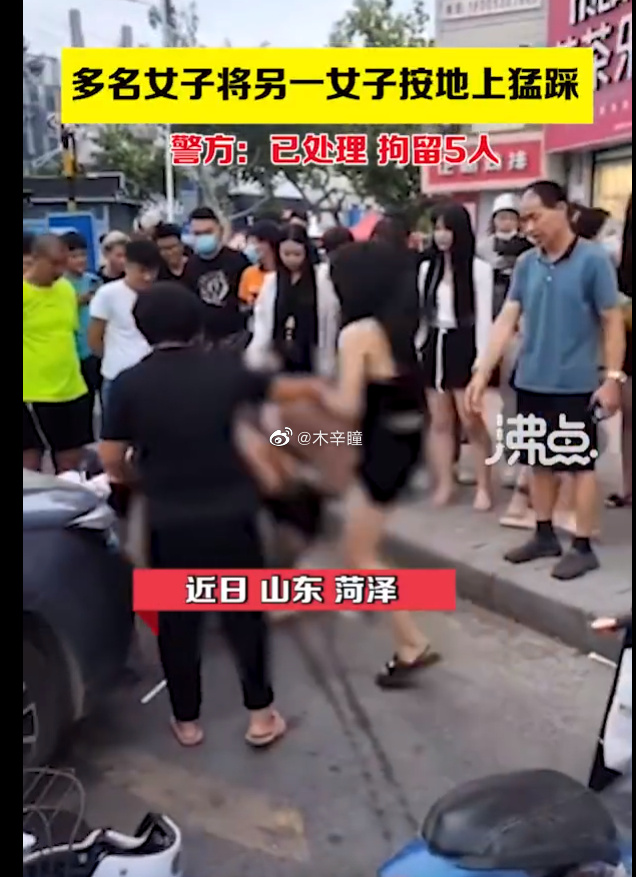 多名女子将另一女子按地上猛踹 山东多名女子将另一女子按地上猛踹，警方：已出警处理，拘留5人