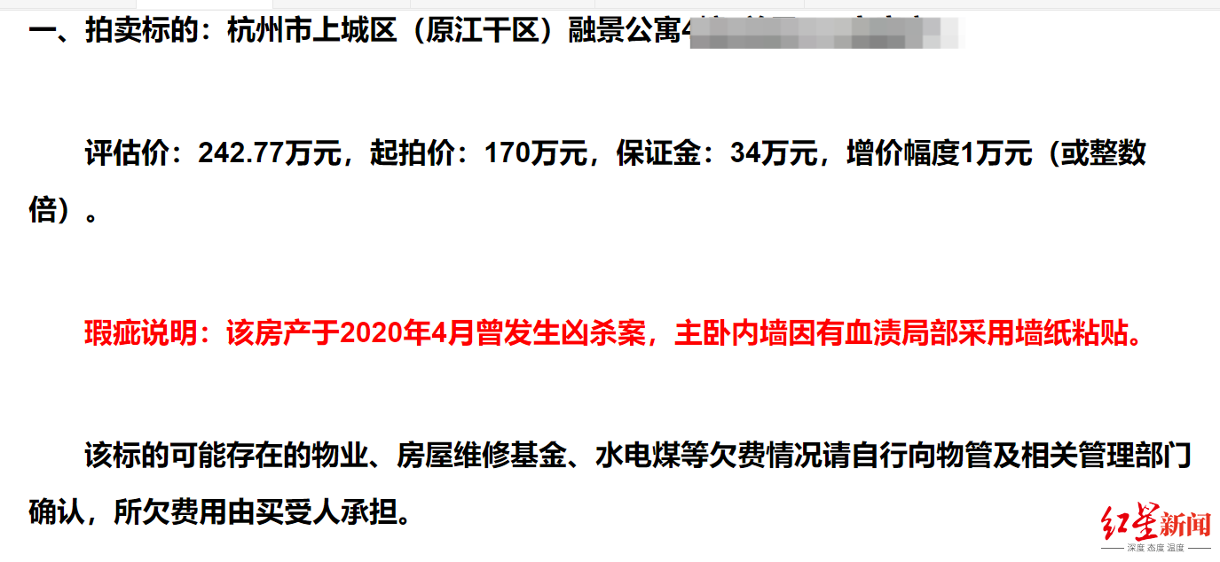 “单价2万起拍凶宅”底价成交 仅1人竞拍拍卖结束前2秒被拍走