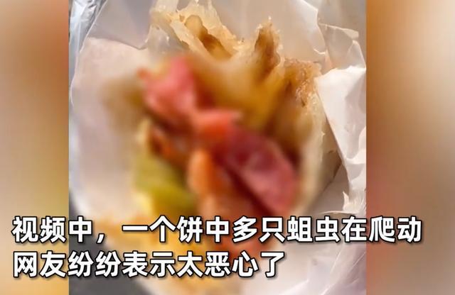 顾客买肉饼咬下去发现全是活蛆 顾客买肉饼咬下后现蛆爬动，商家把饼扔了赔了10元