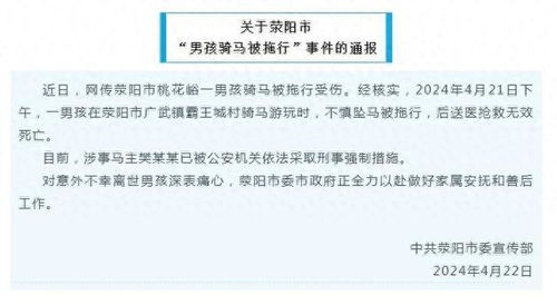 官方通报男孩骑马被拖行后身亡_孩子被马拖行后续：孩子已离世，父母情绪崩溃，马场老板已被抓！