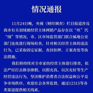 以丝充绒经营主体被立案查处_“以丝代绒”电商园区被立案查处，检测报告一套成本最低1元